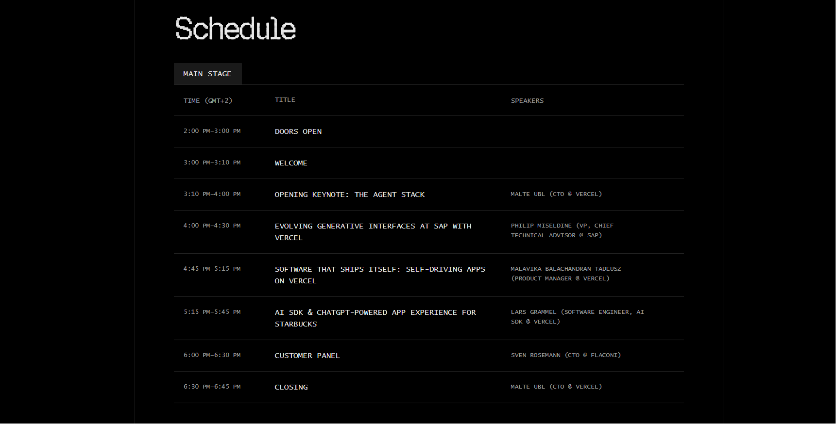 Schedule Section from Vercel